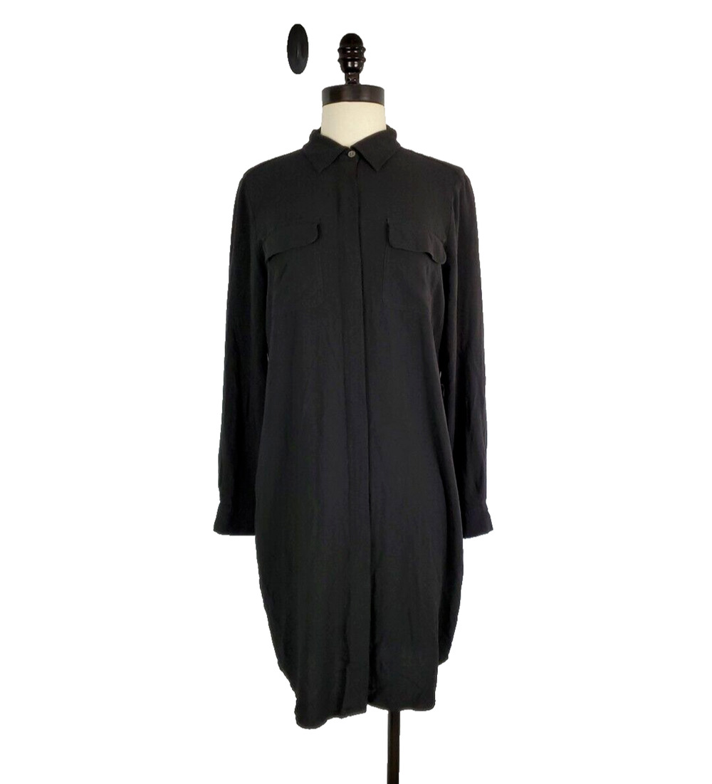 Pendleton Dress Tunic Womens 10 Black Hidden Button Down Collared Missing Belt